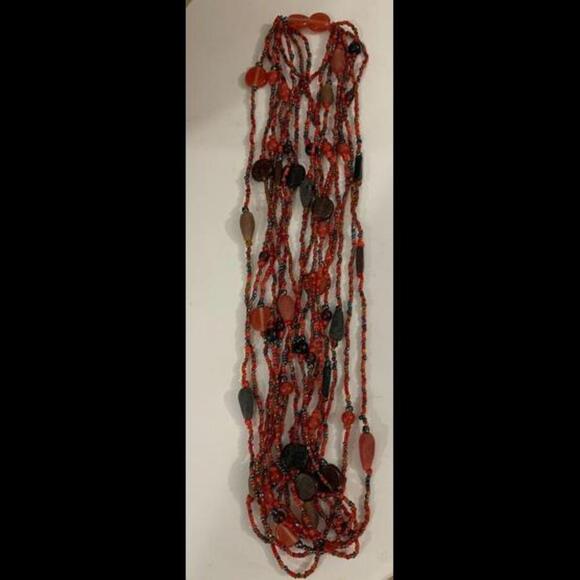 Coral Seed Bead 4 Multi Strand Necklace 14” Inch - Picture 7 of 7